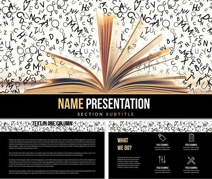 Open Book with letters Keynote templates | ImagineLayout.com