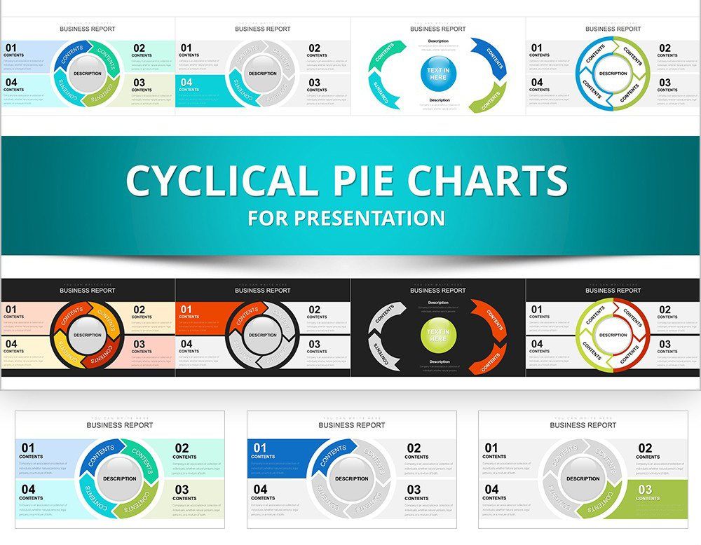 Cyclical Pie PowerPoint Charts Template | Data Visualization