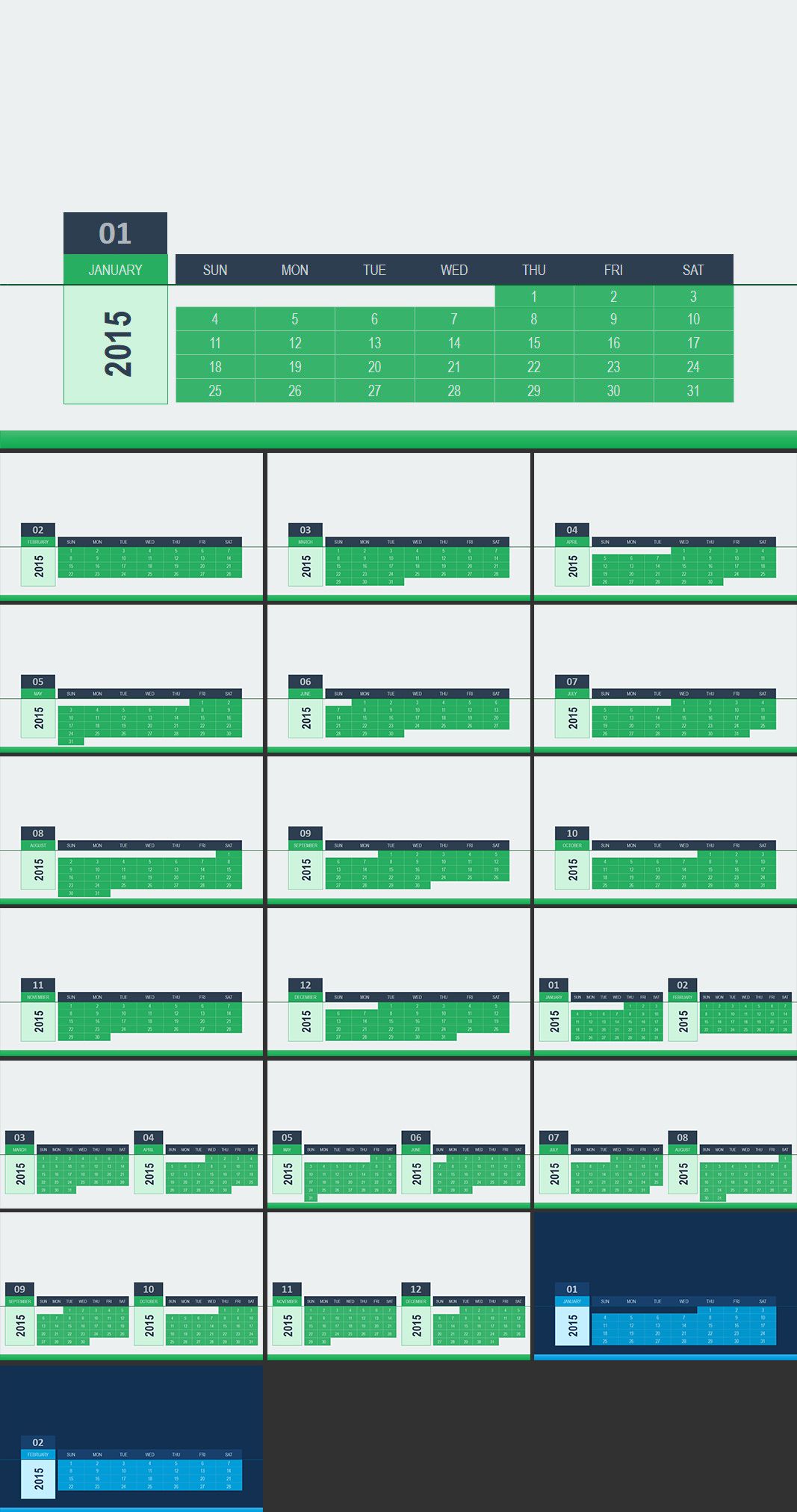 Professional Calendar PPT Charts: 36 Editable Slides