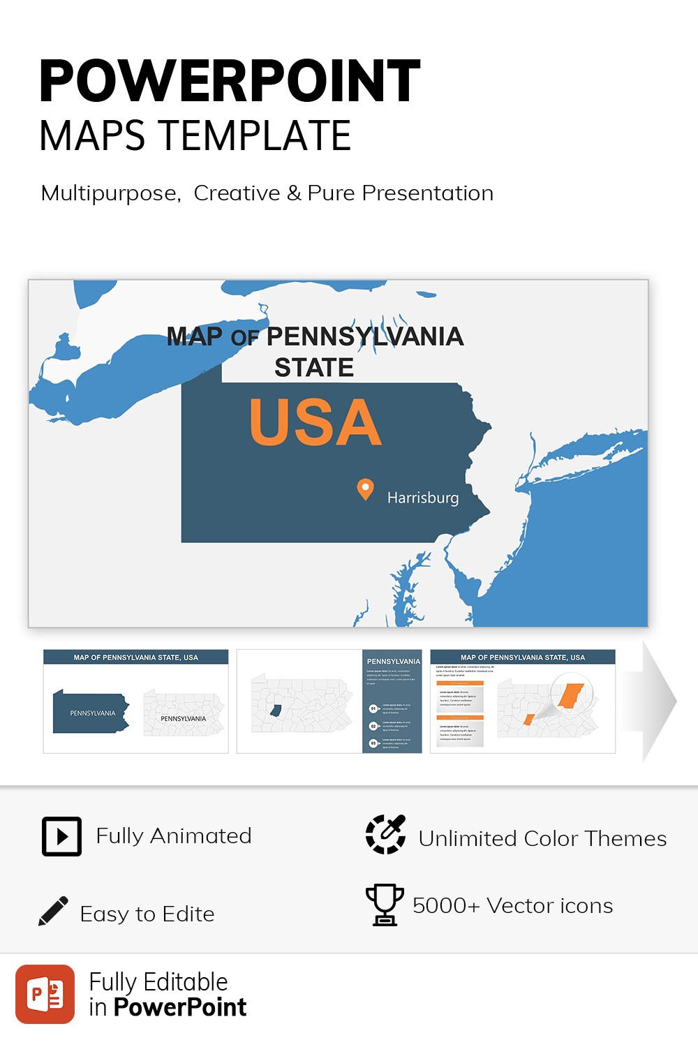 USA Pennsylvania PowerPoint Maps Template for Presentation