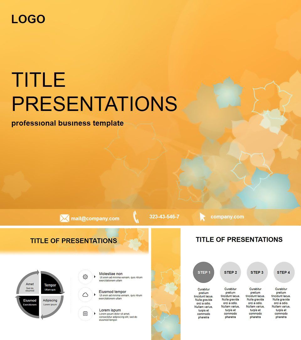 Flowers on an orange background: PowerPoint template