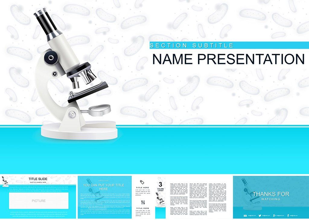 Microscope Viruses Bacteria PowerPoint Template for Medicine